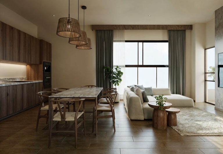 Cocina moderna y comedor del modelo Galera en Vigía Sky Tower.